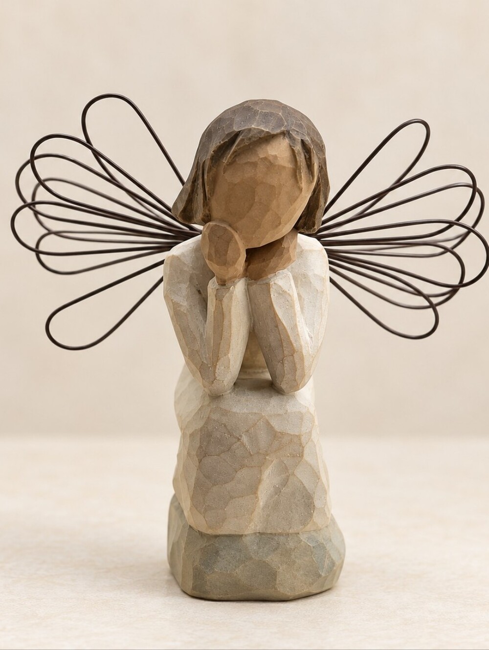 Willow Tree Angel Figurine in Beige and Brown with Wire Wings